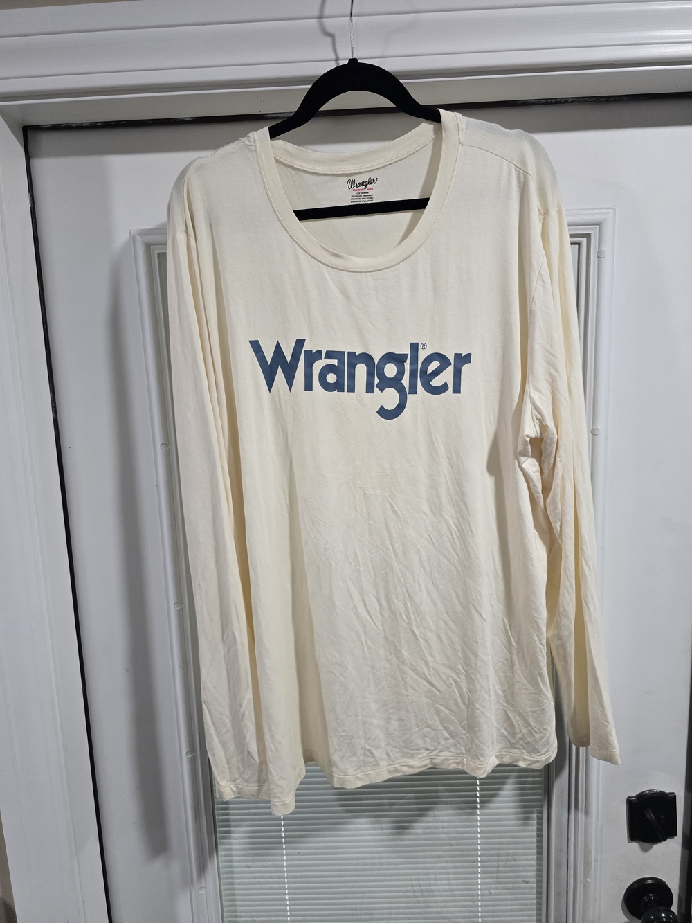 Wrangler Cream Long Sleeve Shirt with Blue Logo Print